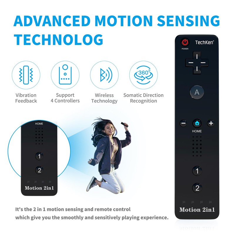 TechKen Remote Controller for Wii, Built-in 2 in 1 Motion
