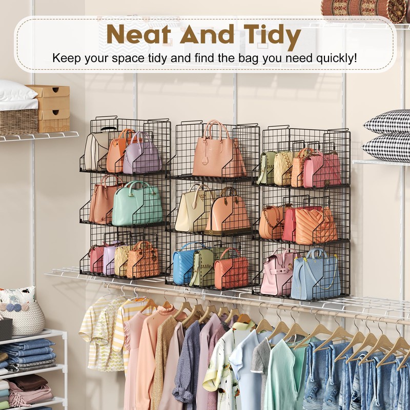 Sonyabecca Purse Organizer for Closet,2-Pack Adjustable&Stackable Purse Storage Organizer Dividers