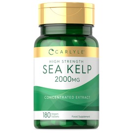 Sea Kelp 2000mg | 180 Vegan Tablets | Natural Source of Iodine | Kelp Algae Extract | for Men & Women | Made in The UK | Non-GMO, Gluten Free Supplement | by Carlyle