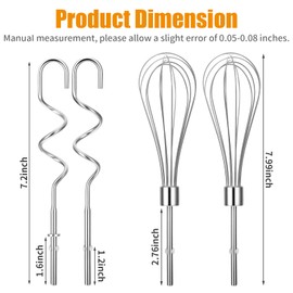 Hand Mixer Attachments Egg Beater Blending Rod Dough Hook Whisk Blender Attachments 4Pcs Stainless Steel Universal Mixer Accessories for Kitchenaid Hand Mixers