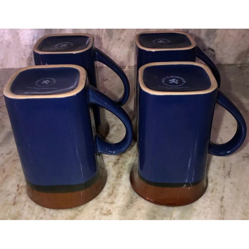 Royal Norfolk Blue/Brown Stoneware Coffee Mugs Dinnerware Cups-Set Of 4-SHIP24H