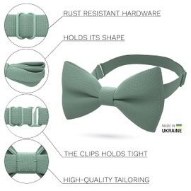 Bow Tie House Classic Pre-Tied Bow Tie Set Formal Pocket Square Solid Hanky Tuxedo with Handkerchief set (Large, Green Fern)