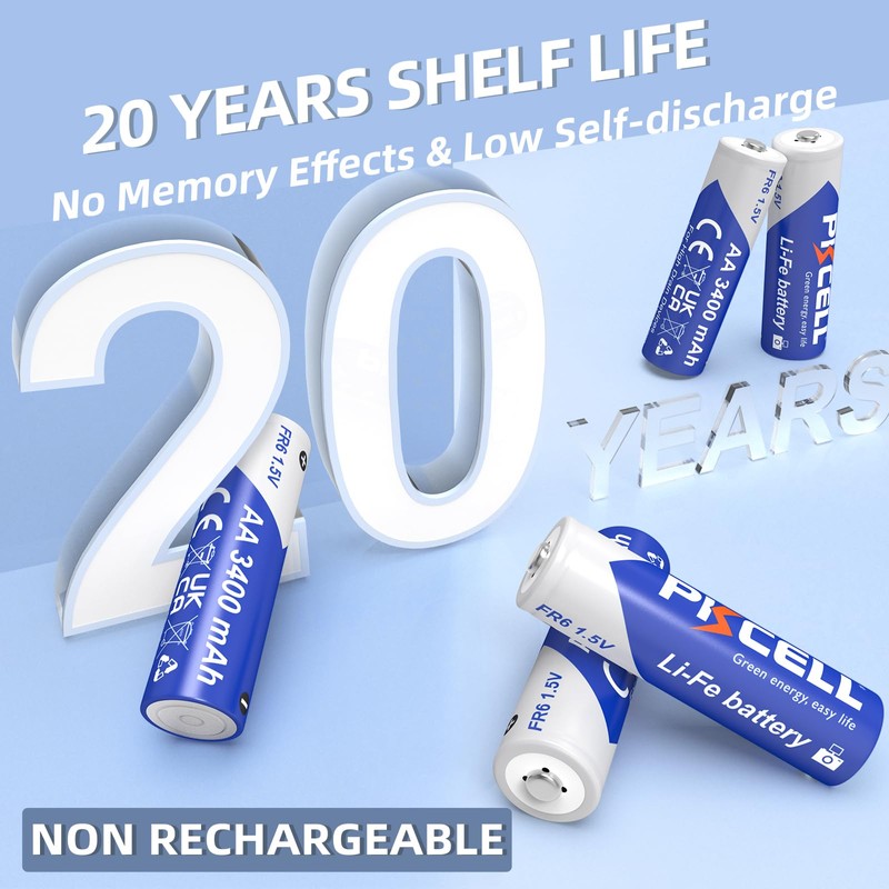 PKCELL 12 Pack Lithium Batteries AA 3400mAh High Capacity Long