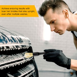 3 PCS Car Detailing Brush Set for Cleaning Interior or Exterior, Boars Bristle Detailing Brush, Dusting Cleaning Supplies, auto detailing brushes for Emblem, Air Vents, Wheels, Leather Upholstery Seat