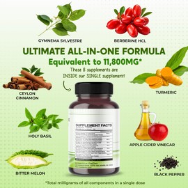 PEAKPURY All-in-1 Gymnema Sylvestre 6,000mg Ceylon Cinnamon 2,000mg Berberine1,500mg - High Potency Extracts for Digestive Health & Metabolism Support - Made in The USA