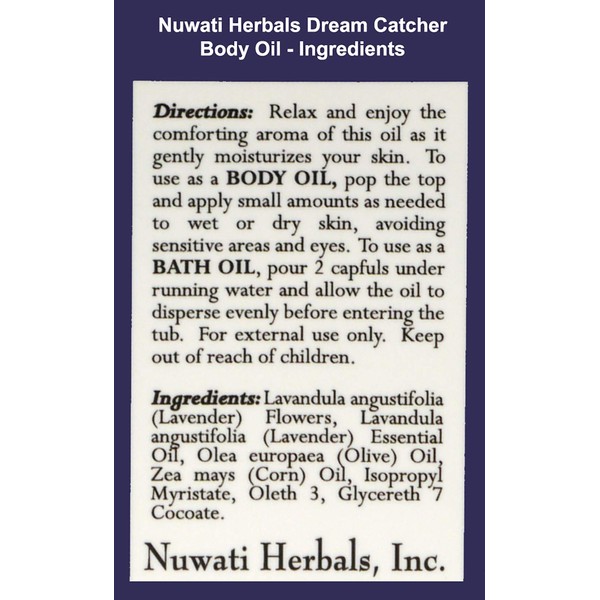 Nuwati Herbals Lavender Oil for Bath and Body Dream Catcher Body Oil for Skincare and Relaxation - Lavender Scent, All Natural Fragrance, Made in the USA, 8 Ounces