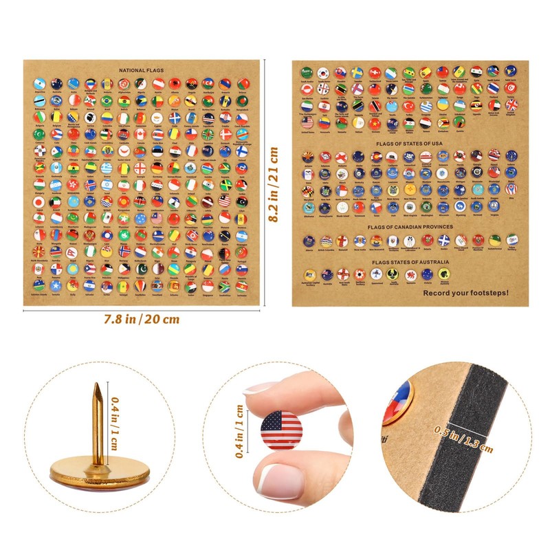Operitacx Push Pins for Cork Board, 291pcs National Flag Decorative