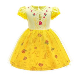 Lito Angels Kids Girls Kids Princess Belle Fancy Dress Casual Wear Birthday Party Costumes Summer Cotton Outfit Age 4-5 Years Yellow 301