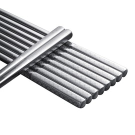 Chopsticks, IQCWOOD Chopsticks Reusable Dishwasher Safe, 5 Pairs Stainless Steel Chop Sticks with Non-Slip Square Design, Korean Japanese Chopstick for Cooking Eating 9.25 Inch/23.5cm Gift Set