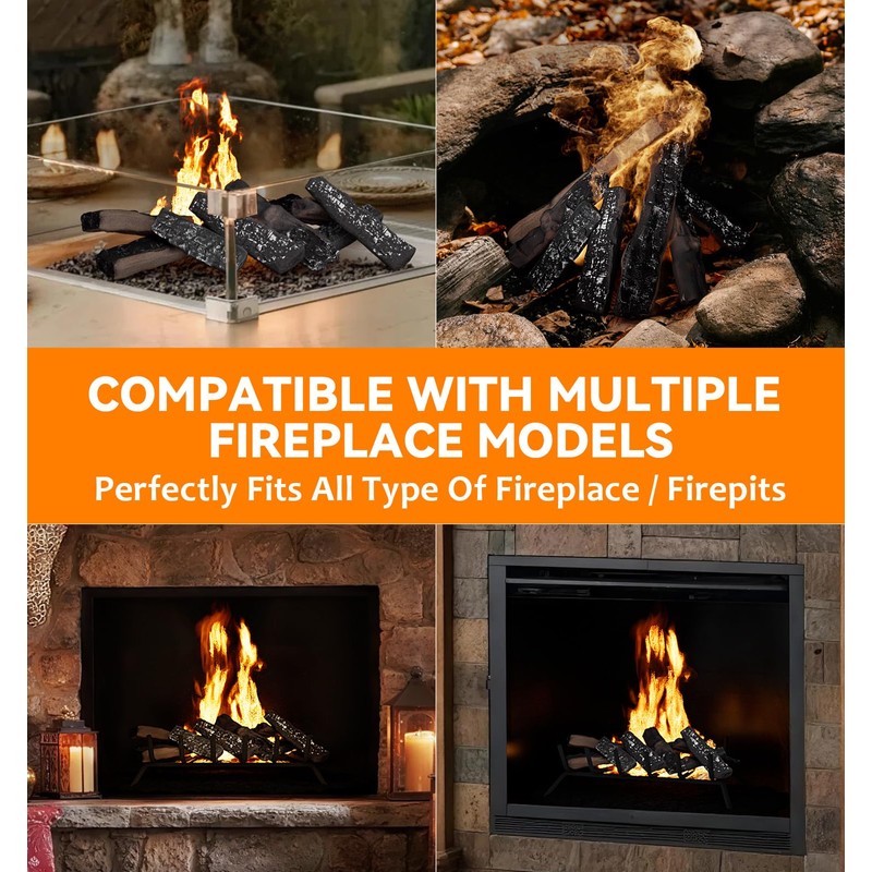 10 Pcs Gas Fireplace Logs, Small Size Ceramic Premium Heat-Resistant