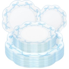 LIYH 60 Pcs Blue Plastic Plates for Party Bow Plates - Blue Porcelain Scalloped Plastic Plate Disposable Heavy Duty for Wedding Bridal Shower Floral Dinnerware Set - 10.25" Dinner & 7.5" Dessert Plate