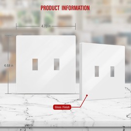 ENERLITES Screwless Double Toggle Switch Wall Plate, Child Safe Dual Light Switch Cover, Standard Size 2-Gang 4.68" x 4.73", Unbreakable Polycarbonate Thermoplastic, UL Listed, SI8812-W, Glossy, White