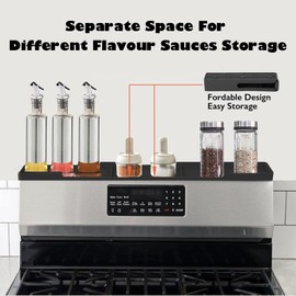 Adawe Silicone Magnetic Spice Rack Organizer for Stove Top - 30" Heat-Resistant Non-Slip Shelf Fits Curved Gas/Electric Ranges, Over The Stove Storage for Kitchen Utensils & Spice Jars (Black)