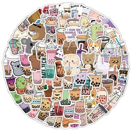 Pack of 100 Cartoon Milk Tea Stickers Pack of Small Stickers for Drink Boba Bubble Tea Summer