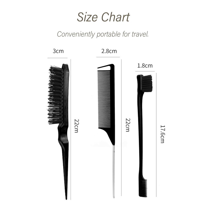 Kootinn 3-Piece Hair Styling Comb Set: Teasing Brush, Rat Tail
