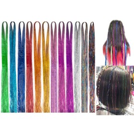 36.6" 12 Colors Sparkle Hair Tinsel Dazzle Glitter Hair Tinsel Extensions Shiny Hair Accessories for Kids Girls Women (1440 Strands)