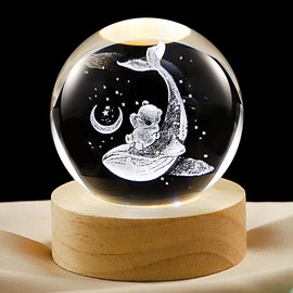 YANFEYHA 3D ​Sailboat Crystal Ball Lamp with Dimmable LED and Wooden Base, Night Light for Kids Teens Adults, Home Desk Office Bedroom Decor, Birthday Gift (2.4”/ 6cm)