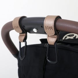 LOAR BABY Stroller Hook, Carabiner, Stroller Goods, Stroller Luggage Rack, Set of 2, Carabiner Hook, Stylish, Synthetic Leather, Gift, Present (Bronze)