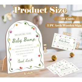51 Pcs Locally Grown Measure The Baby Bump Game, Farmers Market Baby Shower Game, 6x8 Inch Arch Wooden Sign with Stand and 50 Guessing Cards, Gender Neutral Party Decoration - NG07