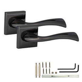 XFORT Solace Lever on Square Rose Door Handles, Internal Door Handle Sets for Interior Wooden Doors, Lever Latch Door Handle, Interior Door Handles for Home & Office – Polished Black Nickel