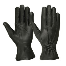 Hugger Men's Water Resistant Deerskin Leather 3 Seam Padded Palm Driving, Motorcycle, Police Glove (Large, Black)