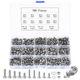 780 Pcs M3 M4 Assorted Bolts and Nuts Set, Machine Screws Nuts and Bolts Set with Washers Set, Cross Hex Flange Bolts Set, Phillips Hexagon Head Flange Bolts Nuts Washers Set