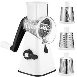 Birshe Cheese Grater with Crank, Grater for Vegetables with 3 Drum Blades, Drum Grater, Rotary Cheese Grater Chopper and Easy Cutting, Vegetable Slicer, Ideal for Cheese, Cucumbers, Carrots, Nuts