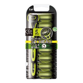 Kai Xfit 5 Blades (8 Replacement Blades Included, 1 Set), Shaving, Razor, Men's, Sensitive Skin, Main Body + 8 Replacement Blades, Green; Black, 1 x 1