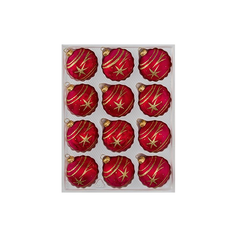 12 TLG. Glas-Weihnachtskugeln Set in Ice Rot Gold Komet -
