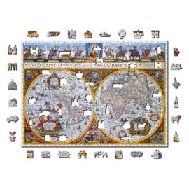 Wooden.City Wooden Puzzle 750 Pieces - Map Nova Terrarum Antique - Unique Puzzles for Children and Adults - New World Puzzles - Unusually Shaped Pieces - Puzzle - 51.9 x 37.5 cm