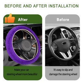 WINUERK Fuzzy Steering Wheel Cover, 15 inch Soft Wool Fur Steering Wheel Protector, Fluffy Car Wheel Covers for Winter Warm, Universal Car Interior Decoration Accessories for Women Men (Purple)