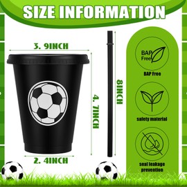 Domensi 20 Pcs Soccer Party Favor Cups Bulk 16oz Soccer Cups Reusable Soccer Plastic Tumbler with Lid and Straw for Team Coach Friend Fan Men Women Gifts Party Favor Decoration Supplies