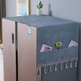 Fridge Dust Cover Fridge Dust Proof Cover Front Load with Storage Pockets Anti-Slip Washer And Dryer Top Covers Tassels 67In x 23In/ 170cm x 60cm Washing Machine Top Cover - Grey