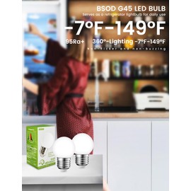 G45 LED Refrigerator Light Bulb - 40W Equivalent, 5W, 6000K Daywhite, 95+ CRI, E26 Base, Waterproof IP44 - Full Spectrum for Kitchen, Freezer, Bathroom, Office, Vanity, and Indoor Plants