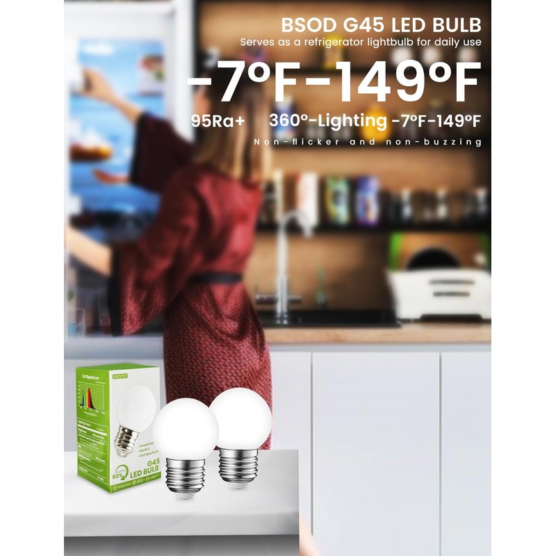 G45 LED Refrigerator Light Bulb - 40W Equivalent, 5W, 6000K