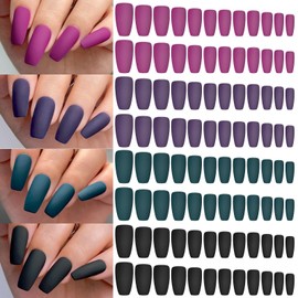 96 Pcs Press o Nail Medium square 4 Color Design Fake Nail Fit Perfectly & Natural Reusable Stick on Nails in 12 Sizes(Style 1)