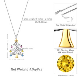 Aurora Tears 925 Sterling Silver Christmas Tree Pendant,Christmas Necklace Costume Jewelry Gift CZ Crystal Holiday Festival Jewelry Plant Pendant for Women