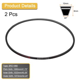 sourcing map 2Pcs SPZ-1060 Drive Wedge Belts V-Belt Industrial Power Rubber Transmission Belt 1060mm Pitch Girth,10mm Width, 8mm Height, 1073mm Outer Girth