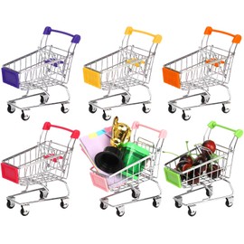 Dicunoy 6 PCS Mini Shopping Cart, Mini Supermarket Shopping Grocery Handcart, Small Decorative Ornaments Metal Shopping Utility Cart Mode on Wheels for Holder Desk Accessories