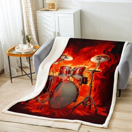 Feelyou Drum Kit Fuzzy Burning Drum Set Fleece Rock Music Themed Sherpa Blanket Throw Blanket for Sofa Couch Bedroom Decor Hip Pop Musical Pattern Plush Twin 60"x80"