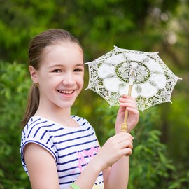 Didiseaon 6PCS Vintage Lace Umbrella Cotton Umbrella White Parasol Wedding Decor Lace Umbrella Bridal Umbrella Photography Prop for Wedding Photography Play House