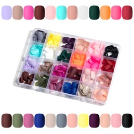 576 Pieces Matte Short Press on Nails 24 Solid Colors Short Square Acrylic Full Cover Fake Nail False Nails Tips for Women Girls Nail Art DIY Decorations