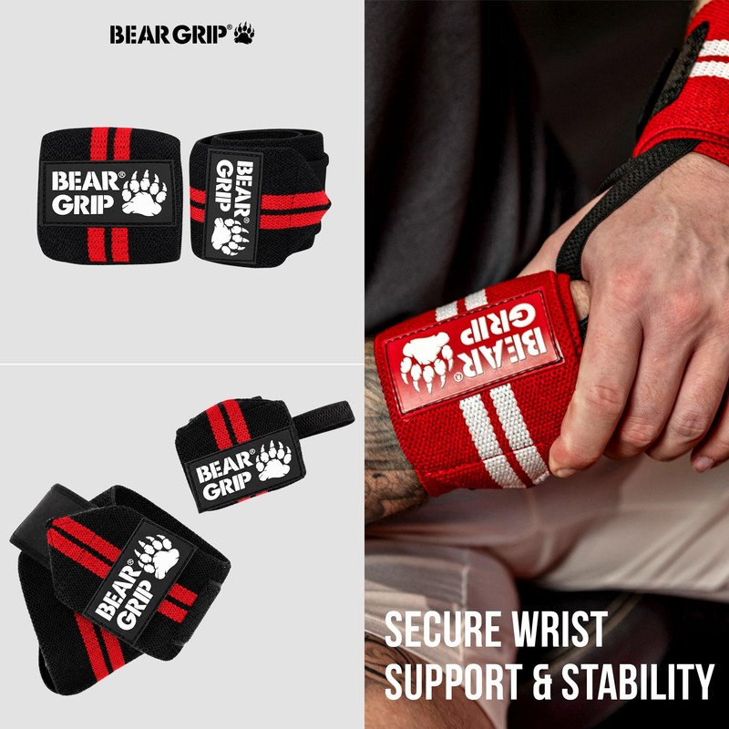 BEAR GRIP Weight Lifting Wrist Wraps Support for Gym |