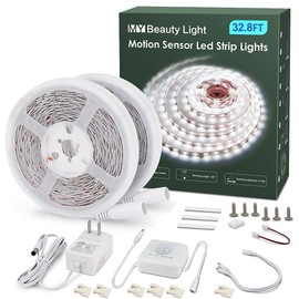 MY BEAUTY LIGHT Motion Activated LED Strip Lights, 32.8ft LED Light Strip with Day or Night 2 Lighting Modes,3 Timing Off Modes,Bright White 12v Plug-in LED Rope Lights for Bedroom,Kitchen,Stair,Room