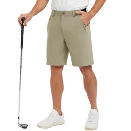 JHMORP Men's Golf Shorts Dry Fit Stretchy Elastic Waist 9 Inch Flat Front Dress Shorts with Pockets (Khaki,CA 34)