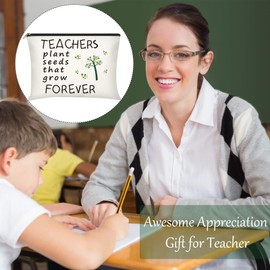 Frienda 2 Pcs Funny Teacher Makeup Bag Cosmetic Bag, Teacher Appreciation Present, Birthday, Back to School Gifts, Thank You Gifts for Teachers, Preschool, Elementary (Plant Pattern)