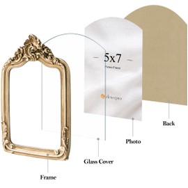 eletecpro 5x7 Vintage Picture Frame with Real Glass, Antique Ornate Gold Photo Frame 5 x 7 for Tabletop or Wall Hanging, Vintage Gold