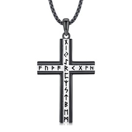 Midir&Etain Rune Cross Necklace for Men Women 925 Sterling Silver Viking Pendant Two-tone Cross Necklace Protection Religious Jewellery Gifts for Boyfriend Son