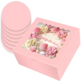 qiqee qiqee 10x10x5 Cake Box, 4 Sets Pink Cake Box with Window  4 Sets 10" Pink Cake Round Boards, 10inch Cake Containers