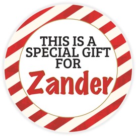 This is a Gift for Zander - Circle Sticker Decal 3 Inch - Candy Cane Merry Christmas Gift Tag Present Tree Holiday Custom Name Santa Claus